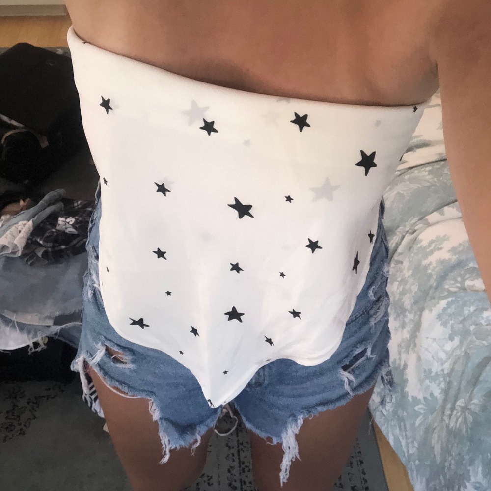 White Bandana Shirt with Black Stars